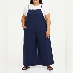 YESNO women's casual loose long bib pants wide leg jumpsuit navy blue size XXL